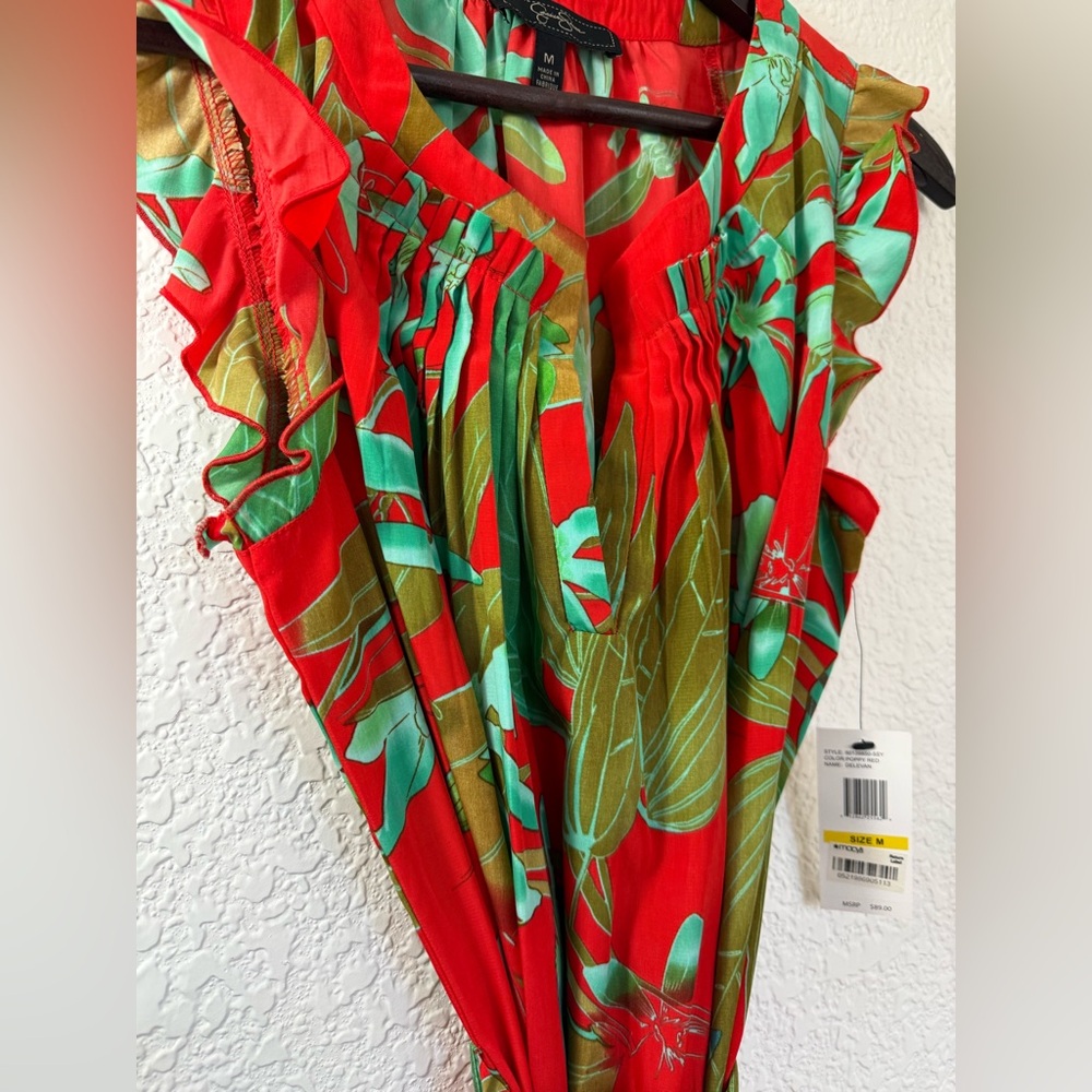 Jessica Simpson Delevan Dress | Poppy Red Tropical Print | Size M | NWT - Picture 7 of 16